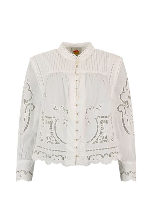 Farm Rio camicetta in cotone biologico con maniche a sbuffo Richelieu color bianco FARM Rio | 351181L0025 OFF-WHITE